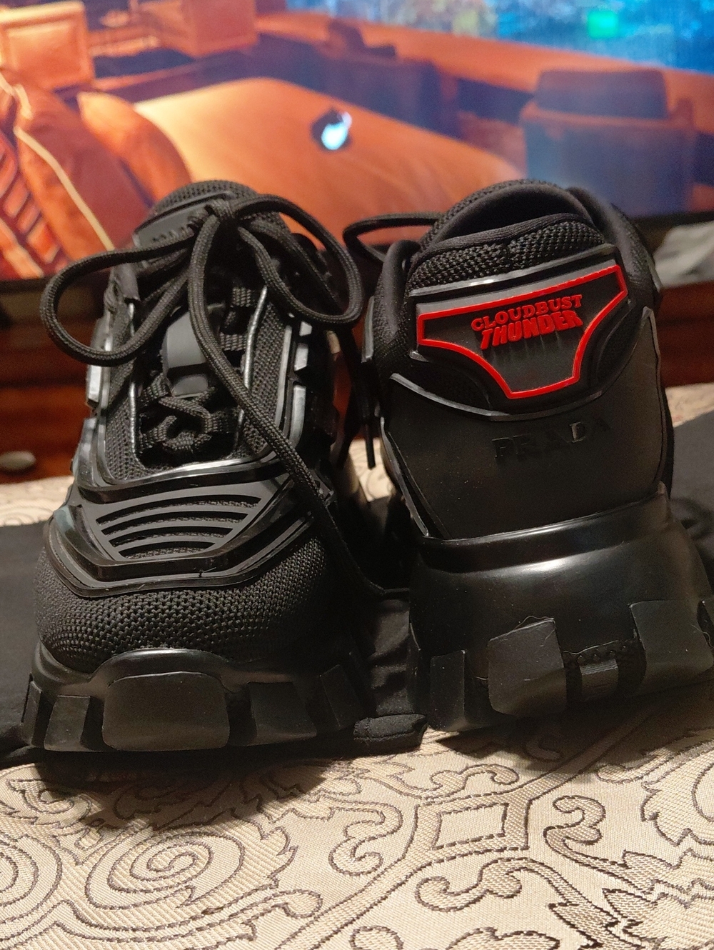 Prada Black Cloudbust Thunder Low-Top Sneakers with Red Accent